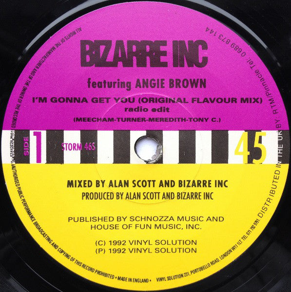 Bizarre Inc Featuring Angie Brown : I'm Gonna Get You (7", Single)