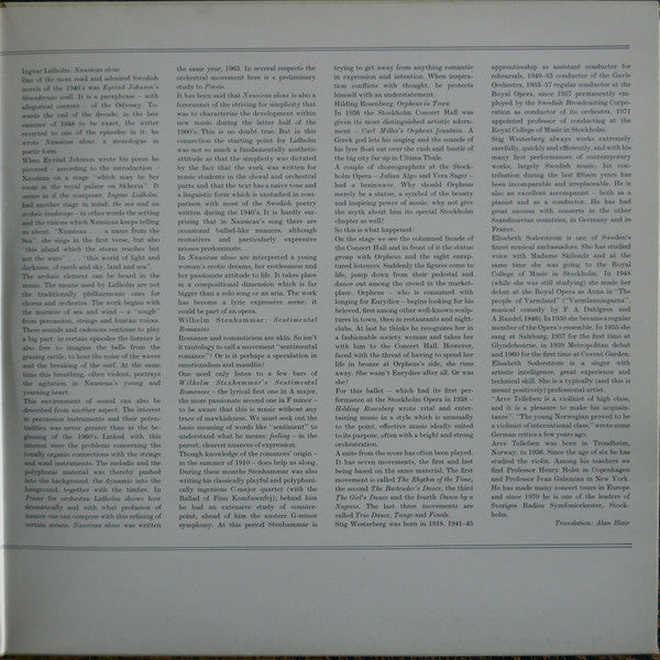 Ingvar Lidholm, Wilhelm Stenhammar, Hilding Rosenberg : Nausicaa Alone / Two Sentimental Romances For Violin And Orchestra Op. 28 (LP, RE)