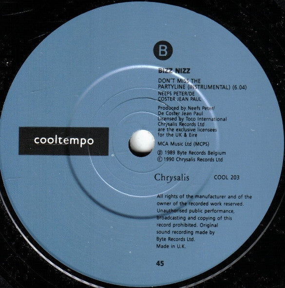 Bizz Nizz : Don't Miss The Partyline (7", Single)