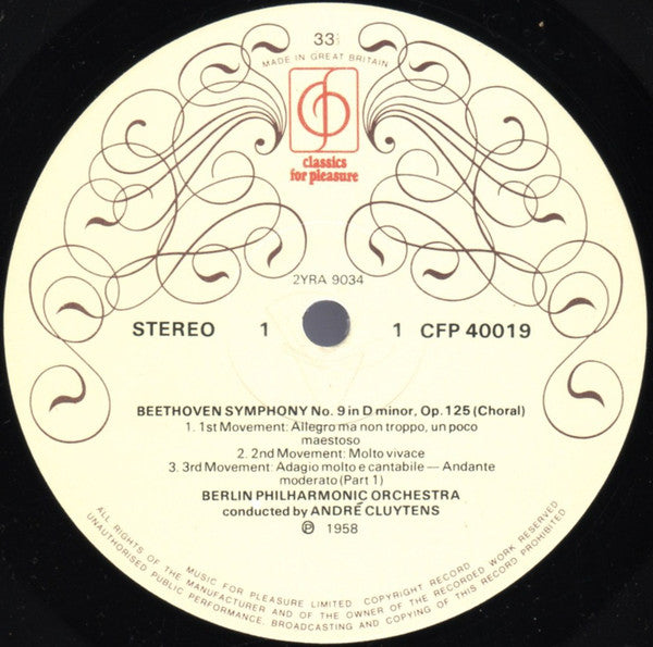 Ludwig van Beethoven - André Cluytens Conducts Berliner Philharmoniker : Symphony No. 9 In D Minor - "Choral" (LP)