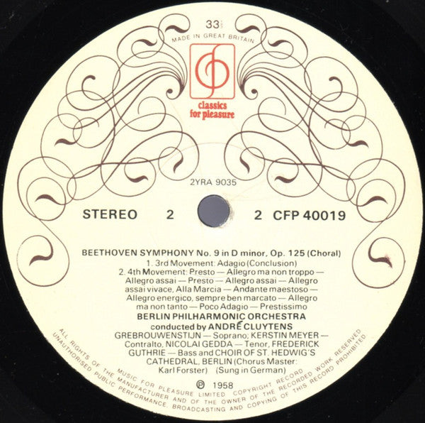 Ludwig van Beethoven - André Cluytens Conducts Berliner Philharmoniker : Symphony No. 9 In D Minor - "Choral" (LP)