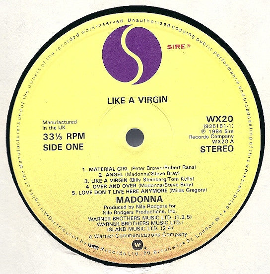 Madonna : Like A Virgin (LP, Album, RE)