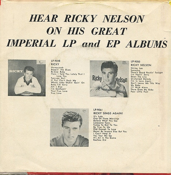 Ricky Nelson (2) : It's Late / Never Be Anyone Else But You (7")