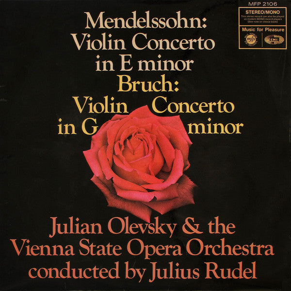 Felix Mendelssohn-Bartholdy, Max Bruch, Julian Olevsky & Orchester Der Wiener Staatsoper Conducted By Julius Rudel :  Violin Concerto In E Minor / Violin Concerto In G Minor (LP, RE)