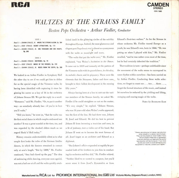 Arthur Fiedler And The Boston Pops Orchestra : Waltzes By The Strauss Family (LP, RE)