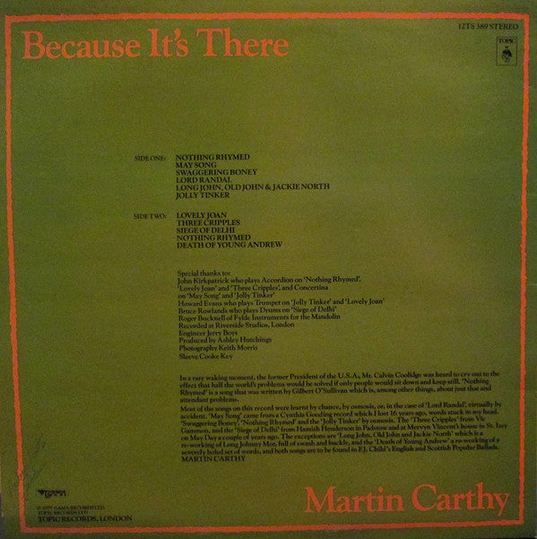 Martin Carthy : Because It's There (LP, Album)