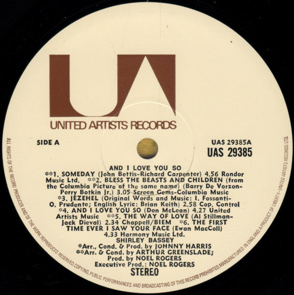 Shirley Bassey : And I Love You So (LP, Album)