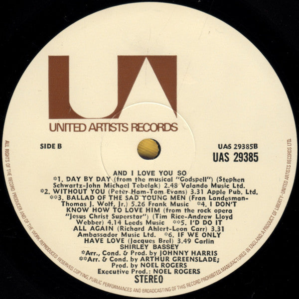 Shirley Bassey : And I Love You So (LP, Album)