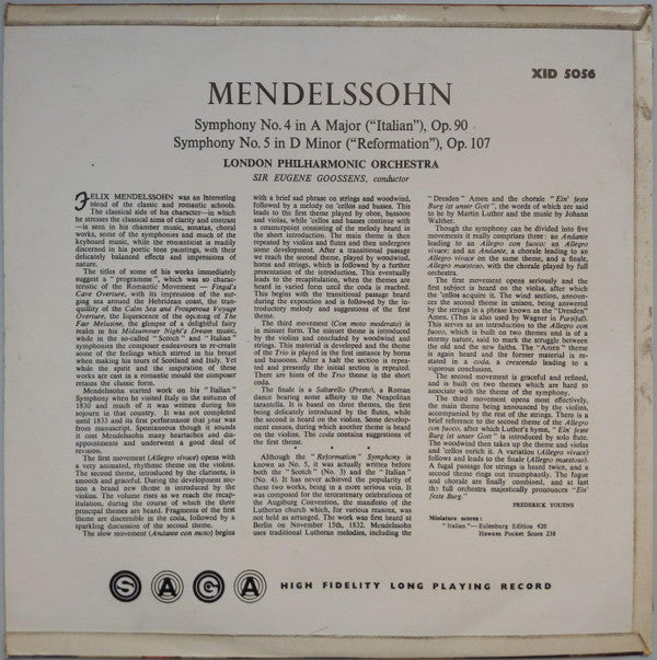 Felix Mendelssohn-Bartholdy : The Italian, The Reformation Symphonies (LP)