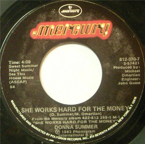 Donna Summer : She Works Hard For The Money (7", Single, Styrene, 54,)