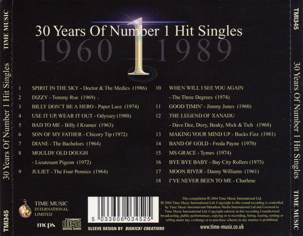 Various : 30 Years Of Number 1 Hit Singles 1960 1989 (CD, Comp)