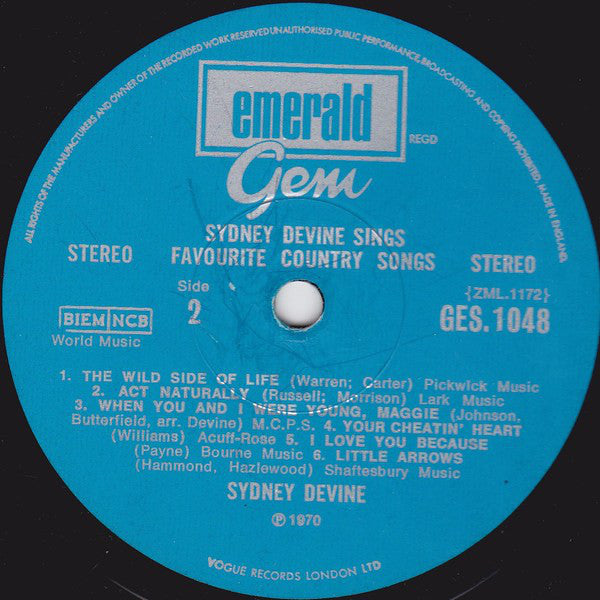 Sydney Devine : Sydney Devine Sings Favourite Country Songs (LP, Album, Blu)