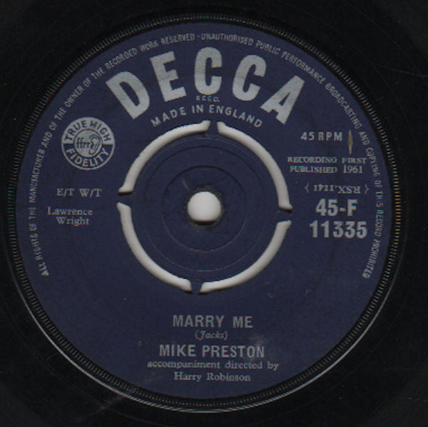 Mike Preston : Marry Me (7")