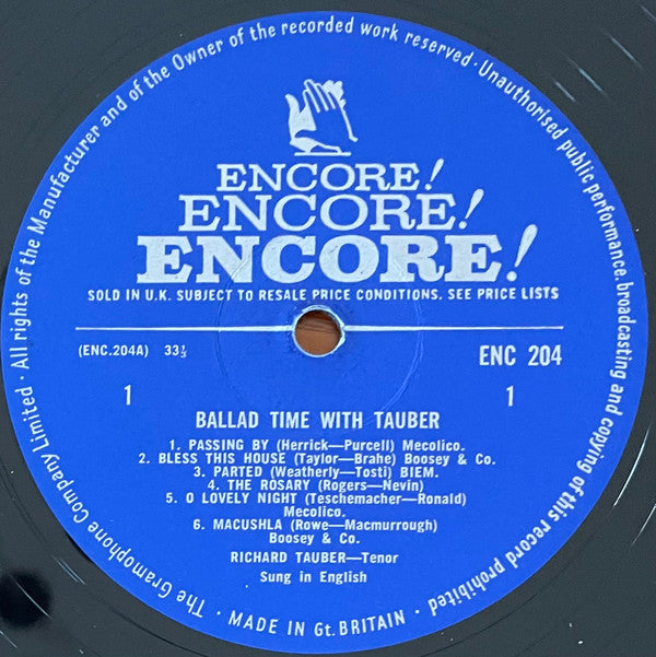 Richard Tauber : Ballad Time With Tauber (LP, Album, Mono)