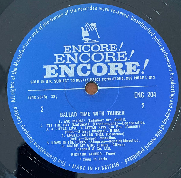Richard Tauber : Ballad Time With Tauber (LP, Album, Mono)
