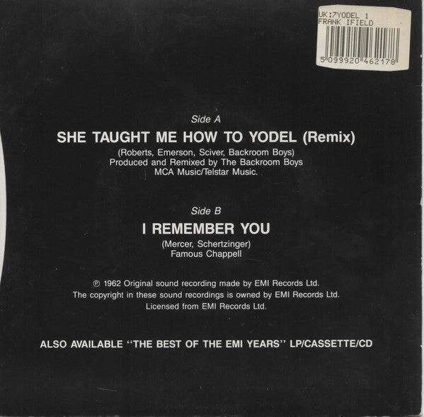 Frank Ifield Featuring The Backroom Boys (3) : The Yodeling Song (Remix) (7", Single, Pap)