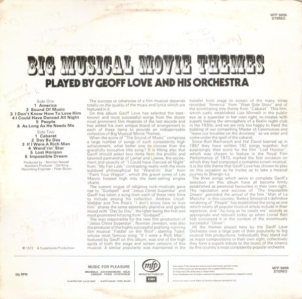 Geoff Love & His Orchestra : Big Musical Movie Themes (LP)