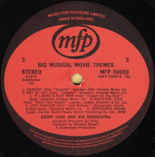 Geoff Love & His Orchestra : Big Musical Movie Themes (LP)