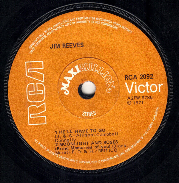 Jim Reeves : I Love You Because (7", Maxi, RE, Sol)