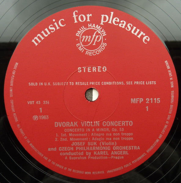 Josef Suk Plays Antonín Dvořák : Violin Concerto And Romance For Violin (LP)