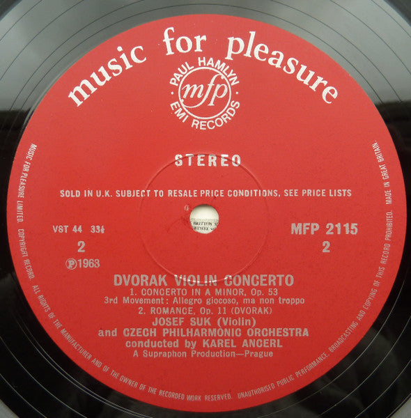 Josef Suk Plays Antonín Dvořák : Violin Concerto And Romance For Violin (LP)