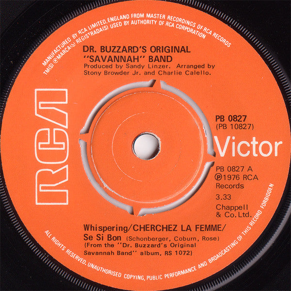 Dr. Buzzard's Original Savannah Band : Whispering / Cherchez La Femme / Se Si Bon (7")