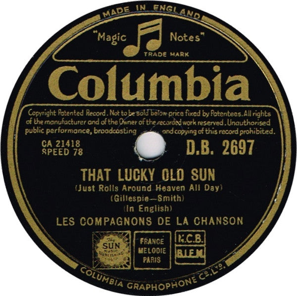 Les Compagnons De La Chanson : That Lucky Old Sun / The Three Bells (Shellac, 10", RP, DTP)