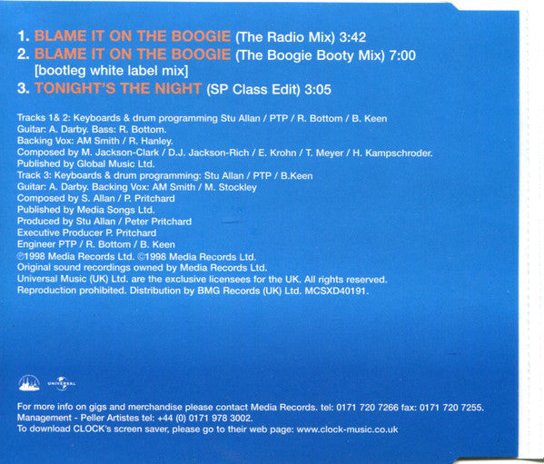 Clock : Blame It On The Boogie (CD, Single, CD2)