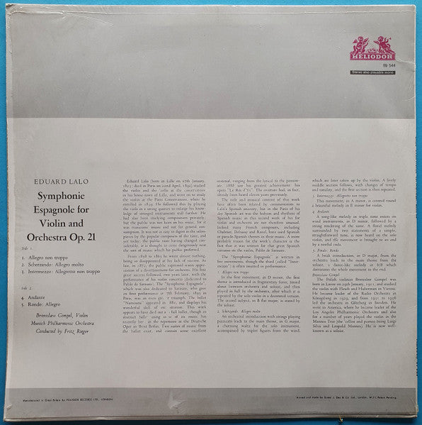 Lalo*, Bronislav Gimpel*, Munich Philharmonic*, Fritz Rieger : Symphonie Espagnole (LP, RE, RM)