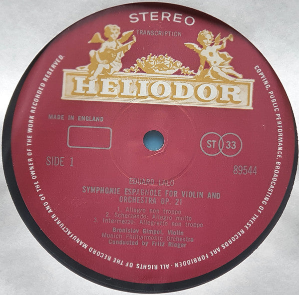 Lalo*, Bronislav Gimpel*, Munich Philharmonic*, Fritz Rieger : Symphonie Espagnole (LP, RE, RM)
