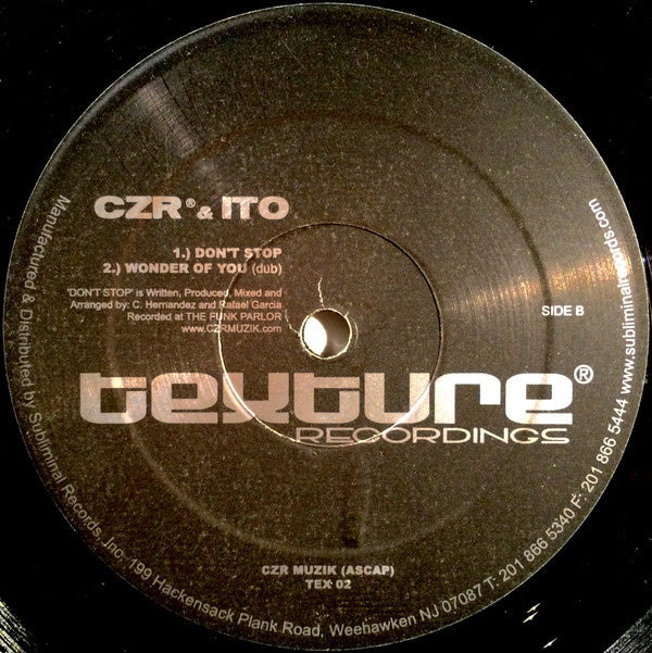 CZR & ITO Featuring Ginger Hernandez : Wonder Of You / Don't Stop (12")