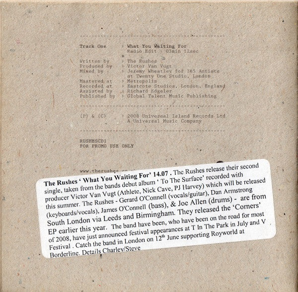 The Rushes : What You Waiting For (CD, Single, Promo)