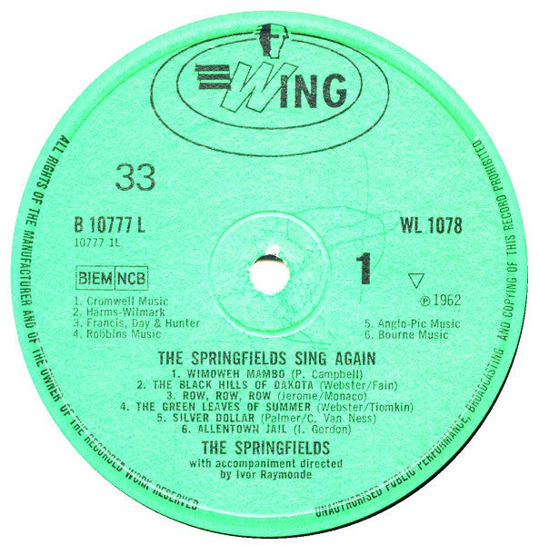 The Springfields : The Springfields Sing Again (LP, Album, Mono, RE)
