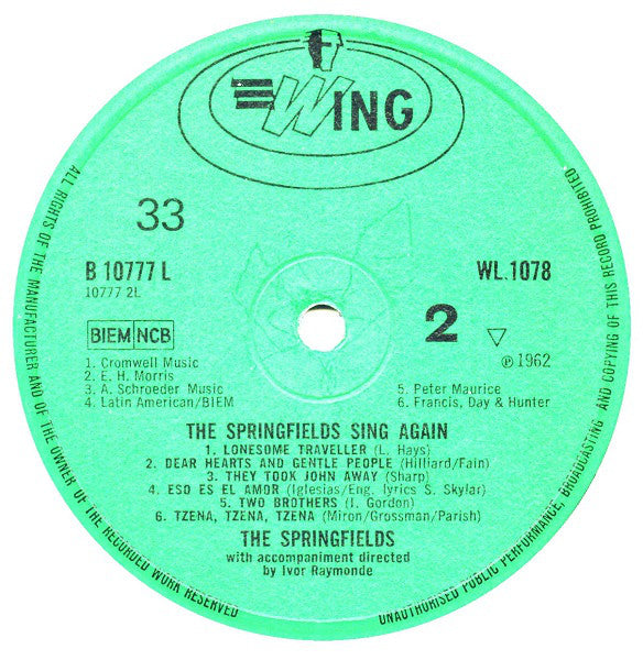 The Springfields : The Springfields Sing Again (LP, Album, Mono, RE)