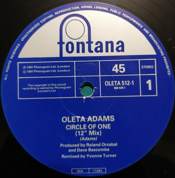 Oleta Adams : Circle Of One (12")