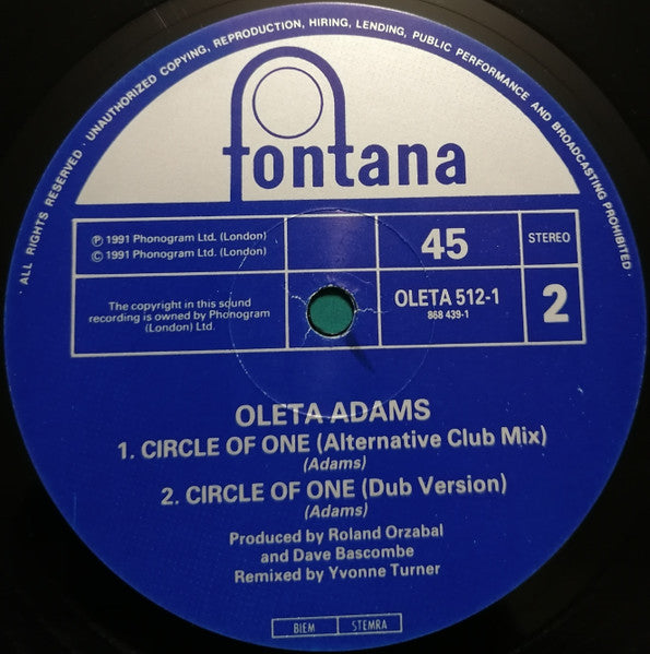 Oleta Adams : Circle Of One (12")