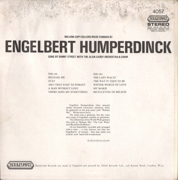 Danny Street With The Alan Caddy Orchestra And Choir* : Million Copy Sellers Made Famous By Engelbert Humperdinck (LP, Lab)