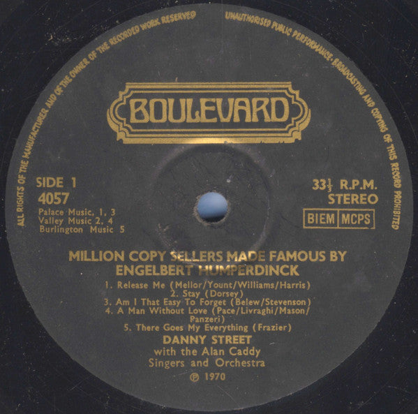 Danny Street With The Alan Caddy Orchestra And Choir* : Million Copy Sellers Made Famous By Engelbert Humperdinck (LP, Lab)