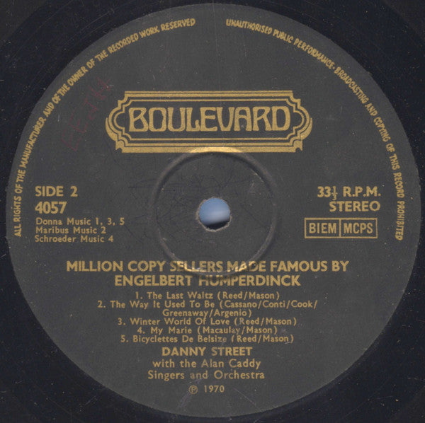 Danny Street With The Alan Caddy Orchestra And Choir* : Million Copy Sellers Made Famous By Engelbert Humperdinck (LP, Lab)