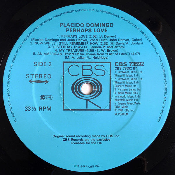 Placido Domingo With John Denver : Perhaps Love (LP, Album)