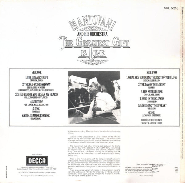 Mantovani And His Orchestra : The Greatest Gift Is Love (LP, Album)