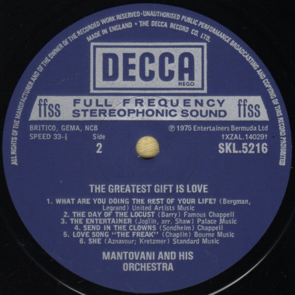Mantovani And His Orchestra : The Greatest Gift Is Love (LP, Album)