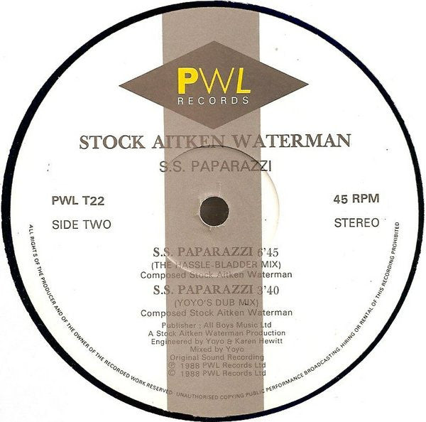 Stock, Aitken & Waterman : S.S. Paparazzi (12")