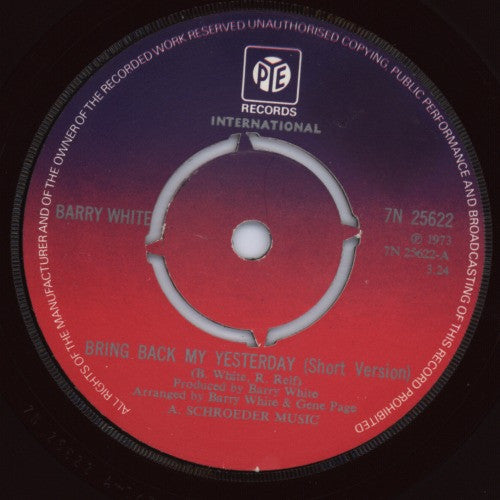Barry White : Bring Back My Yesterday (7", Single, Kno)