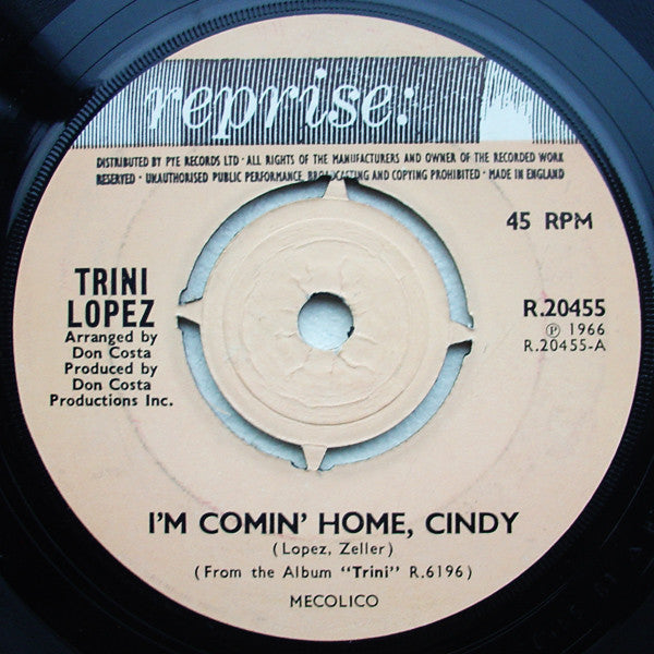 Trini Lopez : I'm Comin' Home, Cindy (7")