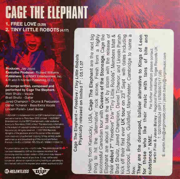 Cage The Elephant : Free Love / Tiny Little Robots (CD, Single, Promo)