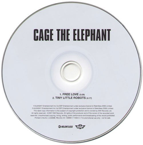 Cage The Elephant : Free Love / Tiny Little Robots (CD, Single, Promo)