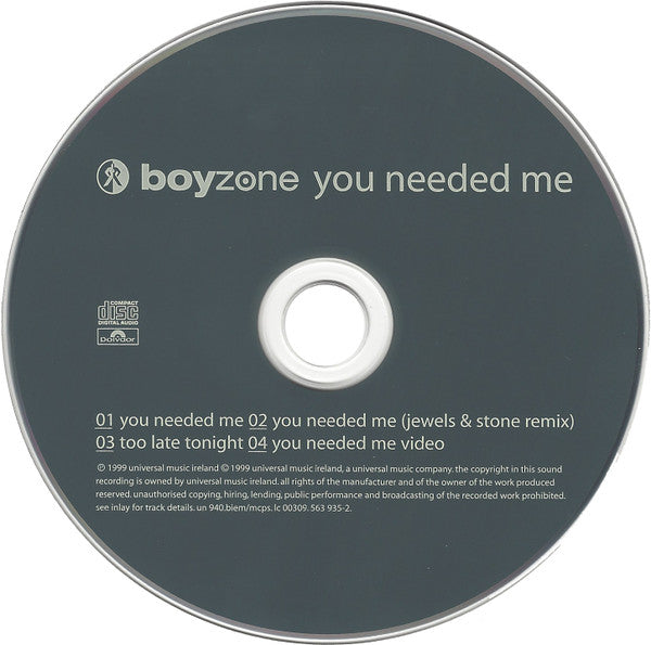 Boyzone : You Needed Me (CD, Single, Enh, Ltd, CD2)