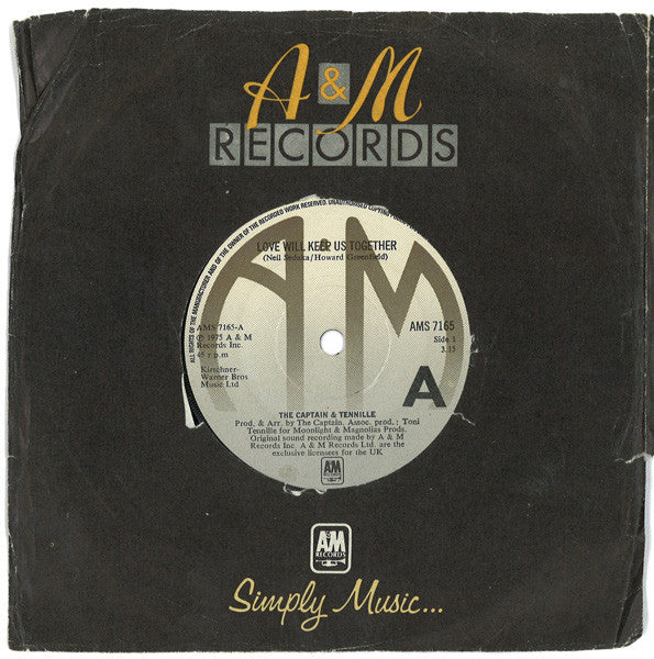 Captain And Tennille : Love Will Keep Us Together (7", Single, Sol)