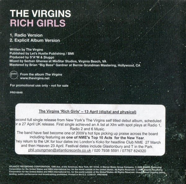 The Virgins (3) : Rich Girls (CD, Single, Promo)